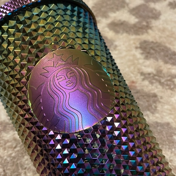 Starbucks Halloween FALL 2023 Black Bling Oil Slick Rainbow Studded Cup 16 oz - Picture 2 of 5